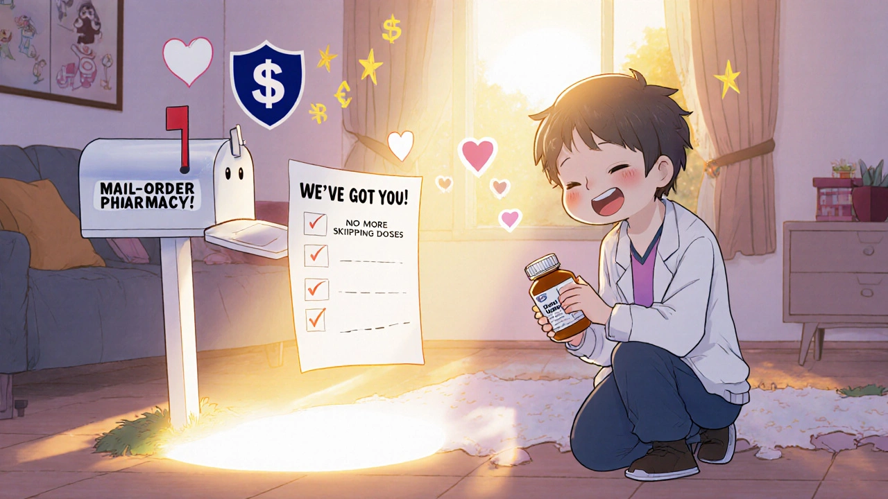 Patient receiving free samples from a pharmacist, with safe medication options glowing around them.