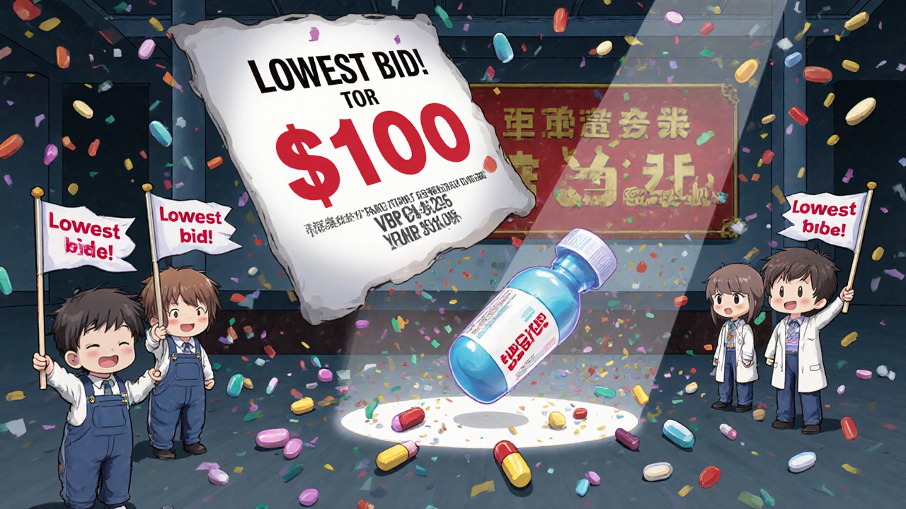 Chinese auction scene with falling drug prices and a shortage shadow looming over a single pill.