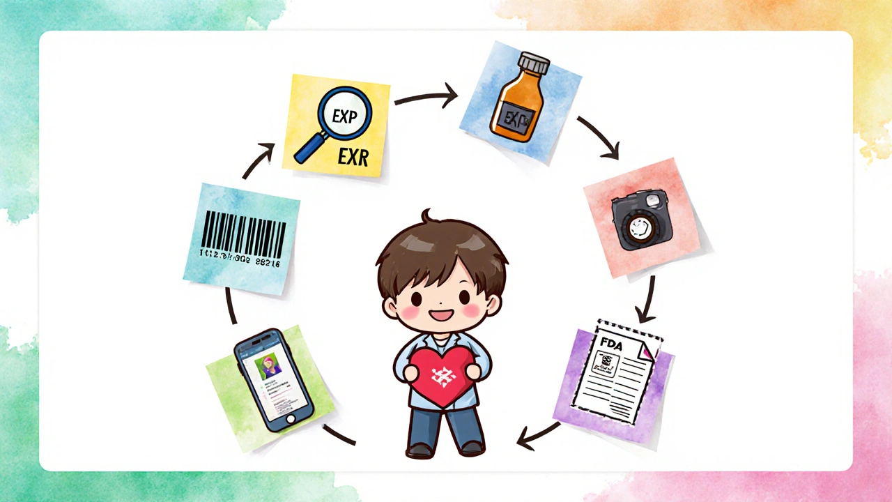 Colorful chibi flowchart showing the 7-step safe medication clearance process.