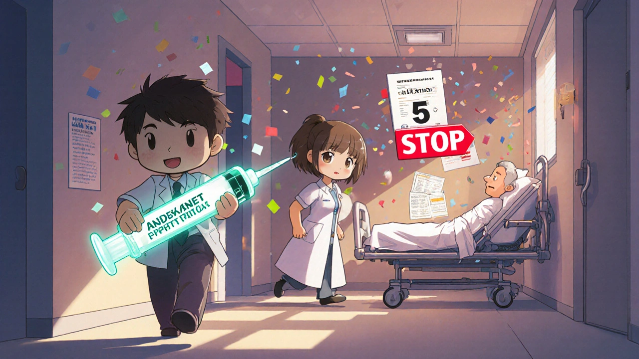 Pharmacist rushing with emergency reversal syringe past confused nurse