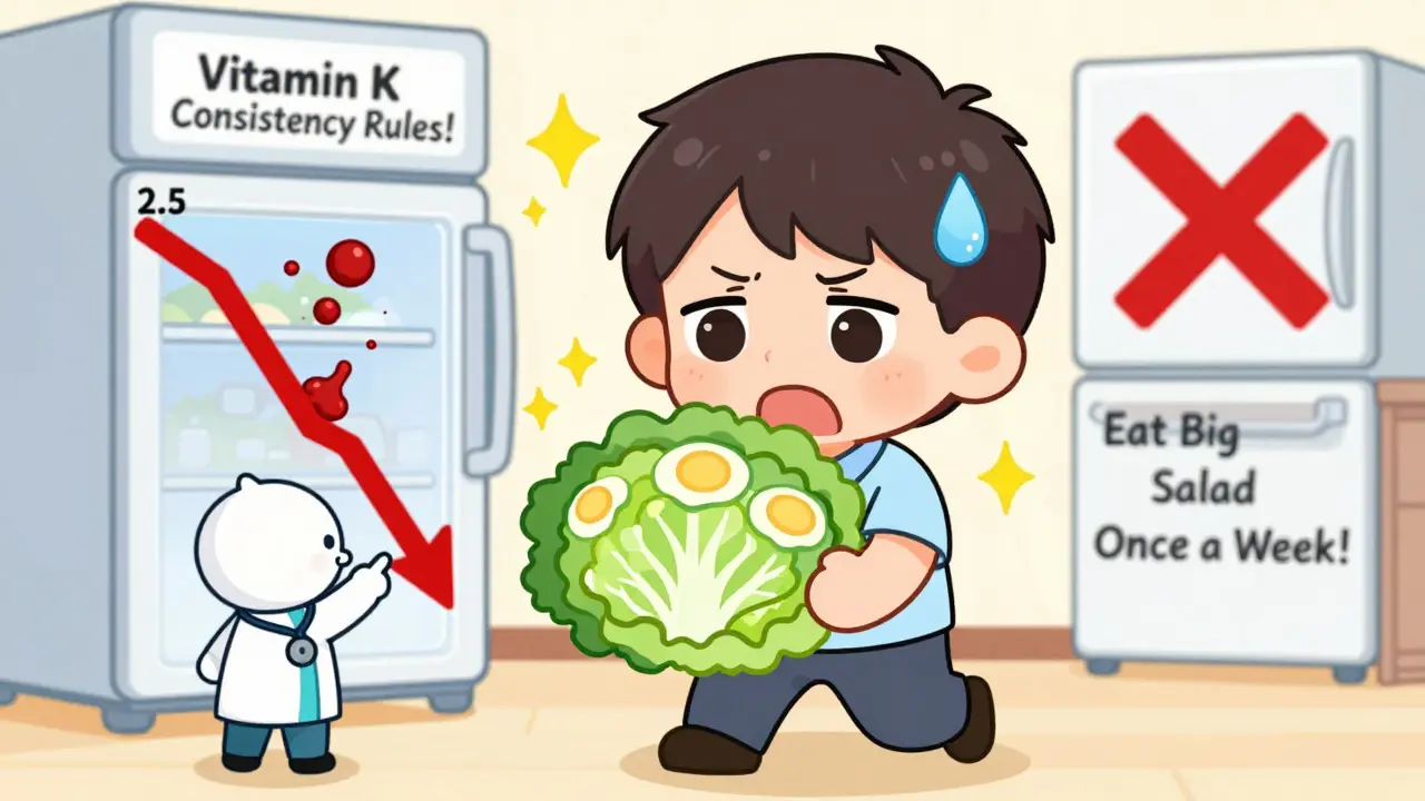 Chibi man panicking after eating too much kale, INR crashing