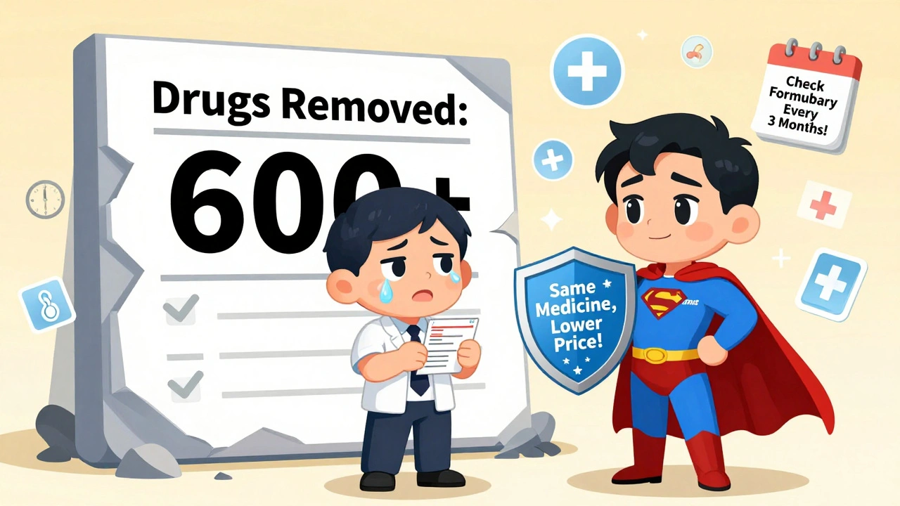 Chibi person facing removed drugs wall, care manager offering help with generic pill shield.