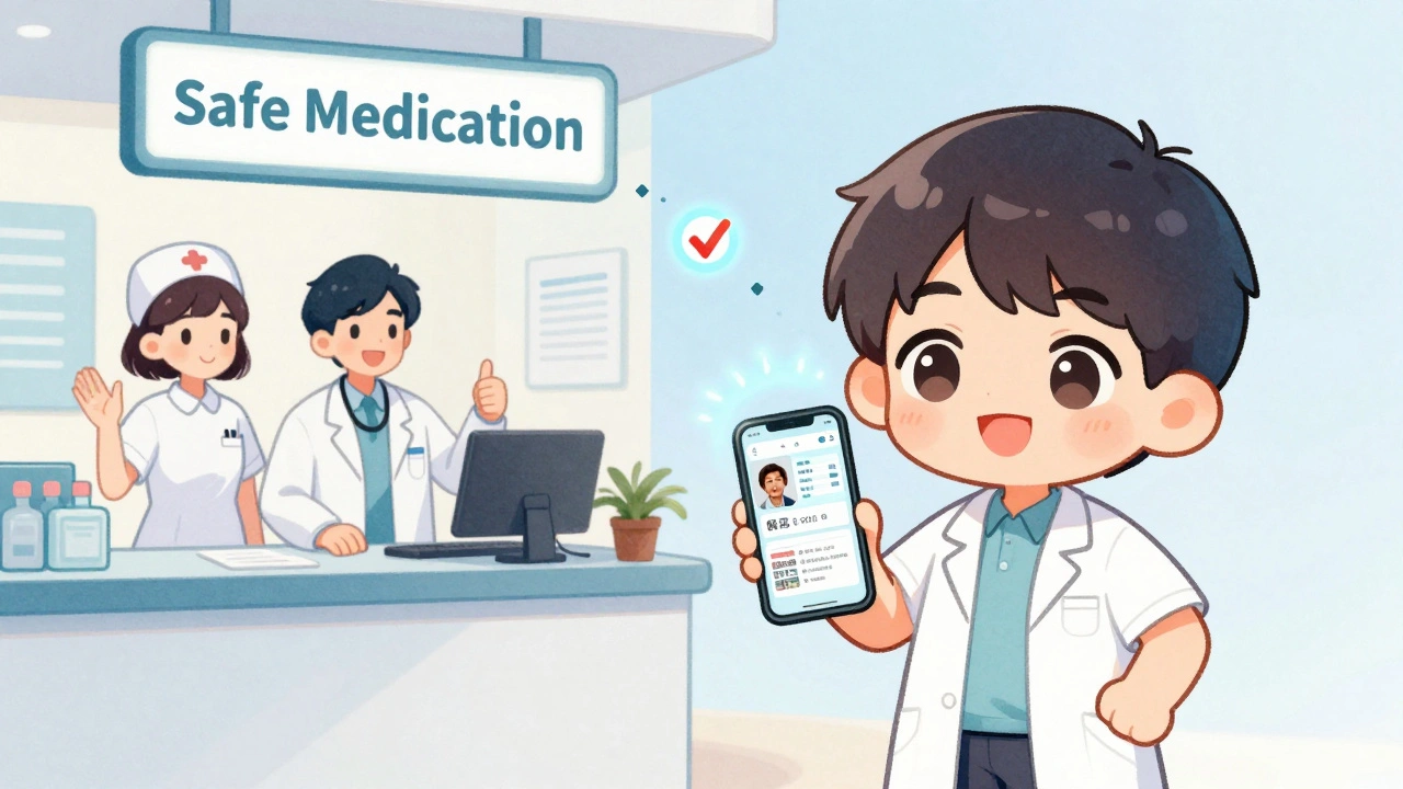 Patient holds medication photos as countdown timer leads to doctor&#039;s office