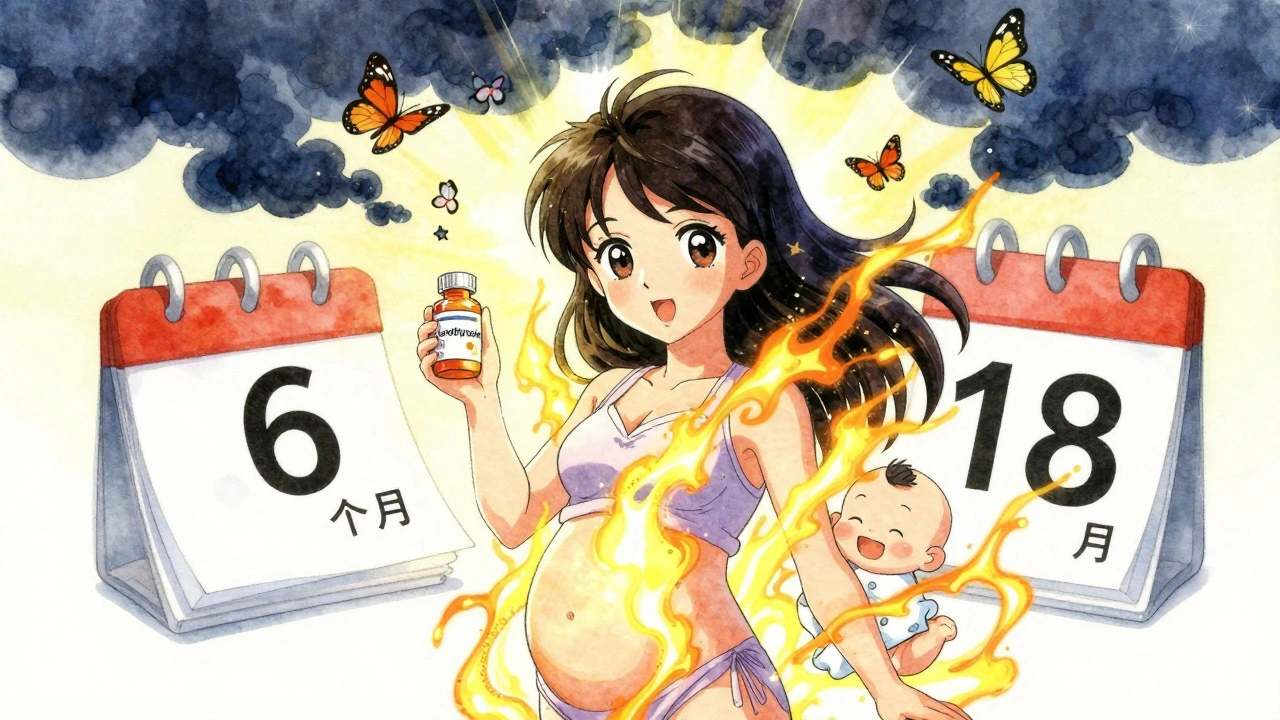 Woman regaining energy with hair growing back, holding thyroid medication under sunlight.