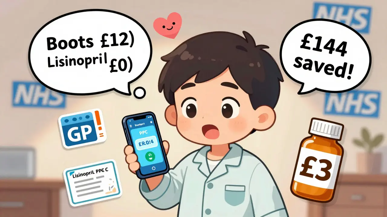 Man excitedly sees a drug price drop alert with comparison icons and a PPC certificate nearby.