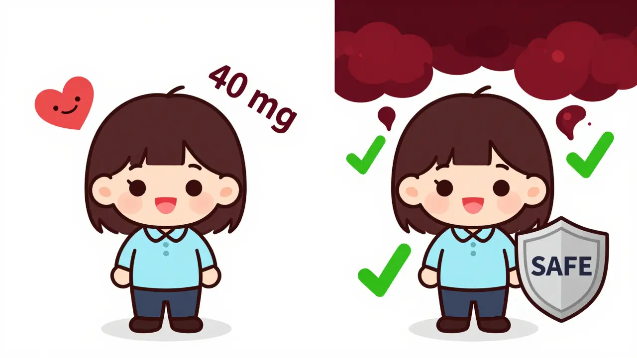 Split panel: patient on safe rosuvastatin vs. risky simvastatin with warning clouds dissolving.