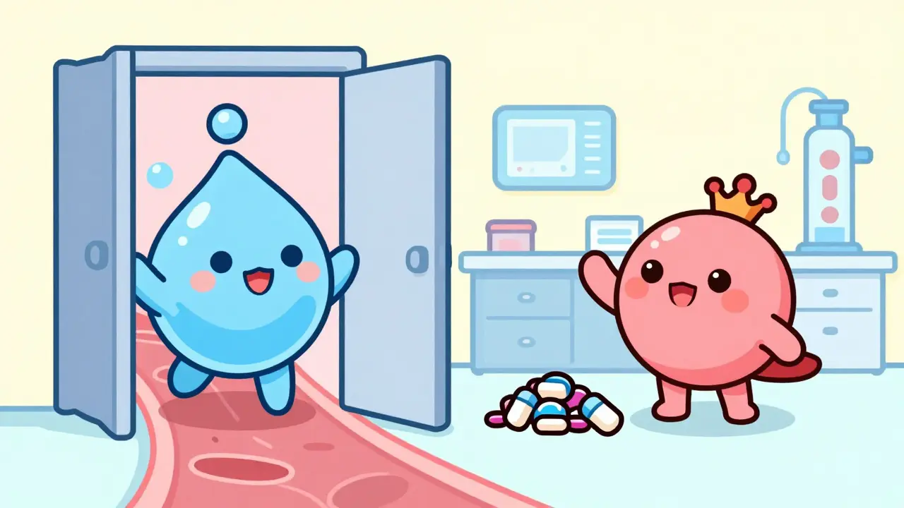 Chibi characters of Fluconazole absorbing easily and Voriconazole interacting with liver enzymes.