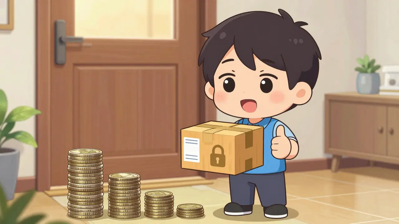 Happy chibi character receiving secure medication package