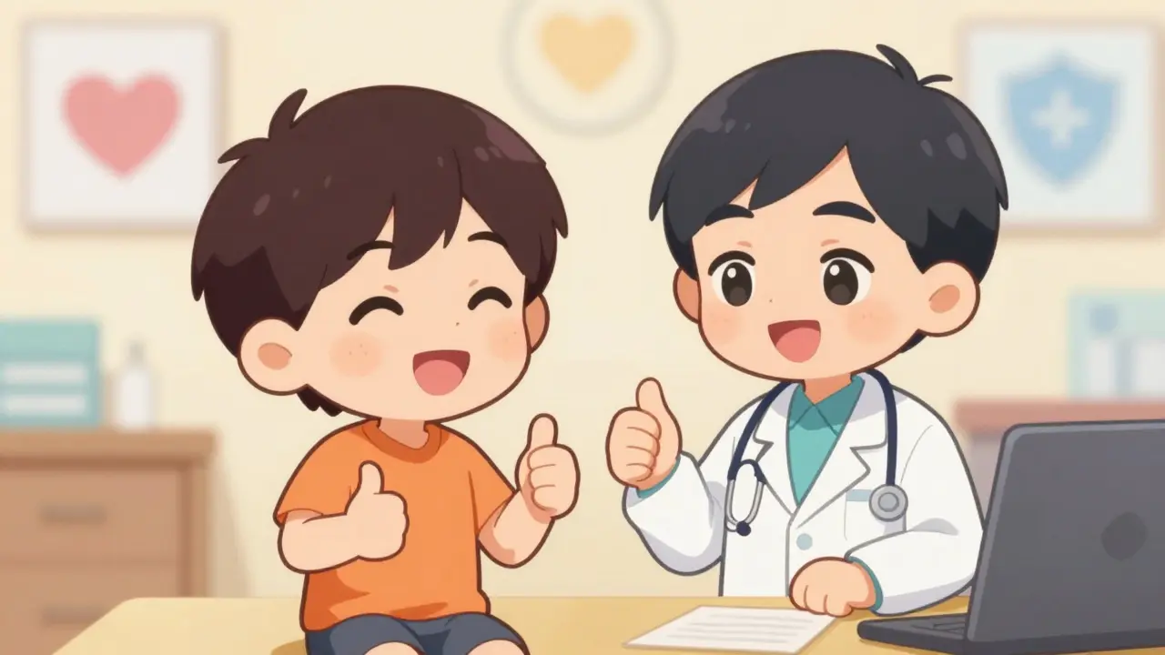 Happy chibi patient and doctor communicating about safety