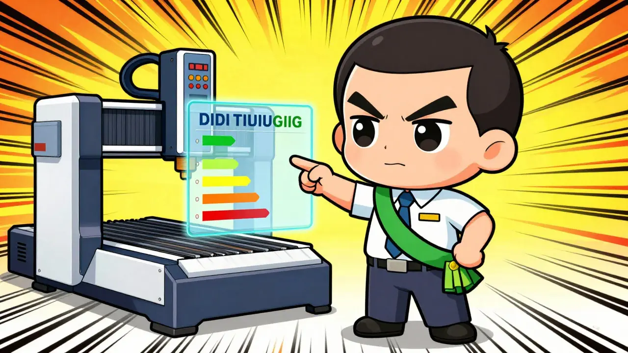 Chibi supervisor with Six Sigma belt near CNC machine