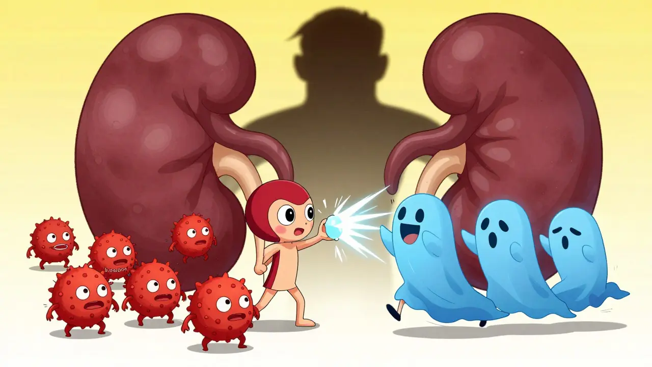 Chibi kidneys battling sodium monsters and losing potassium ghosts.