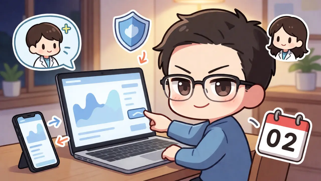 Chibi senior proactively checking drug coverage