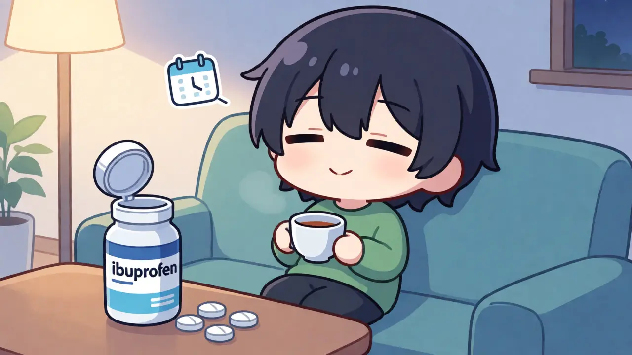 Relaxed chibi character resting after taking generic pain relief